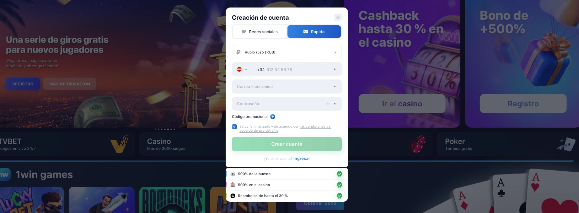 CÓMO REGISTRARSE EN 1WIN